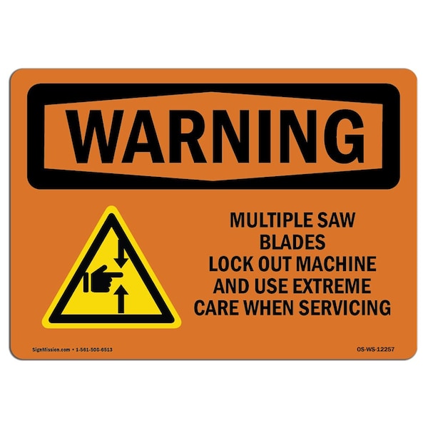 OSHA WARNING Sign, Multiple Saw Blades Lock Out, 18in X 12in Aluminum, 18" W, 12" H, Landscape